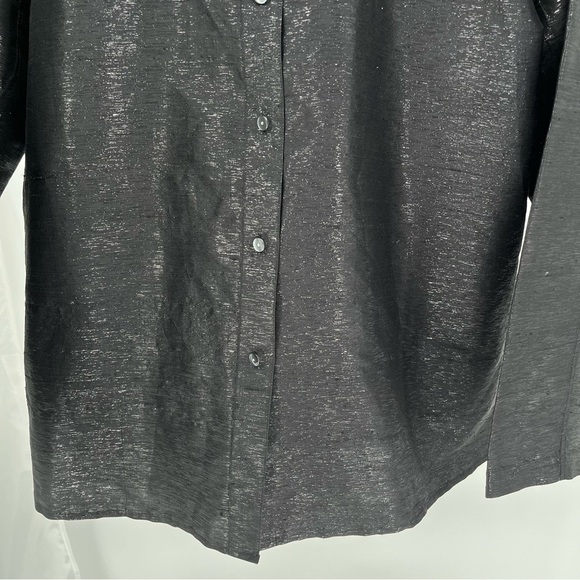 Real Clothes Saks Fifth Avenue Silk Top Size XL Black Shimmer Button Down - Picture 3 of 9